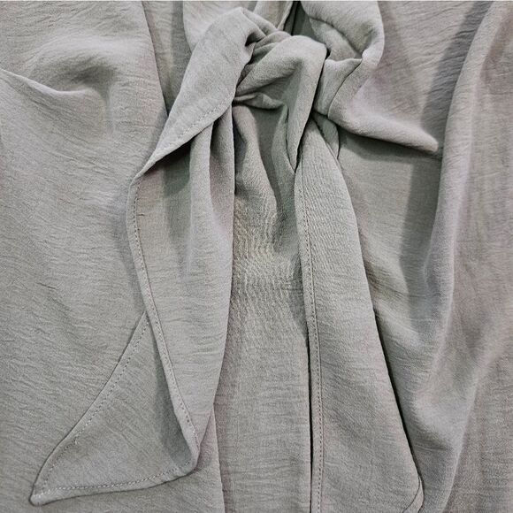 ZARA Fluid Knot Sage Green 3/4 Sleeve Draped Pleated Front Slit Midi Dress M - Picture 12 of 13